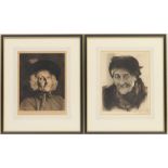 Hubert Von Herkomer (1849-1914), Pair, Studies of elderly women, drypoint etchings,