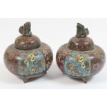 Pair of Japanese cloisonne lidded censers, each of bun form,