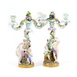 Pair of Meissen candelabra, late 19th Century,