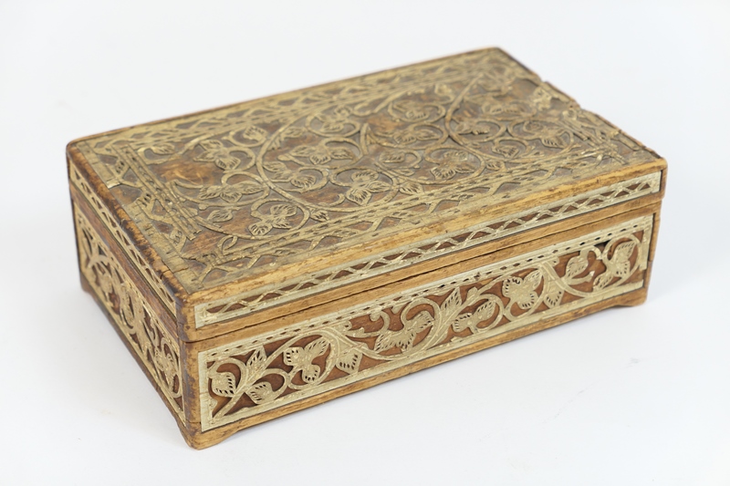 Prisoner of War, pine and cork fretwork wooden box, early 19th Century,