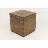 Anglo-Indian brass inlaid wooden tea caddy, 13.