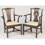 Two mahogany armchairs in the Chippendale style,