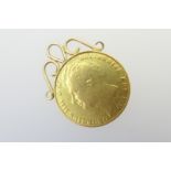 George IV £2 gold coin, 1825, mounted in 9ct gold as a fob, gross weight approx. 16.