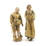 Pair of Neapolitan carved and painted wooden dolls, late 18th Century, painted features,