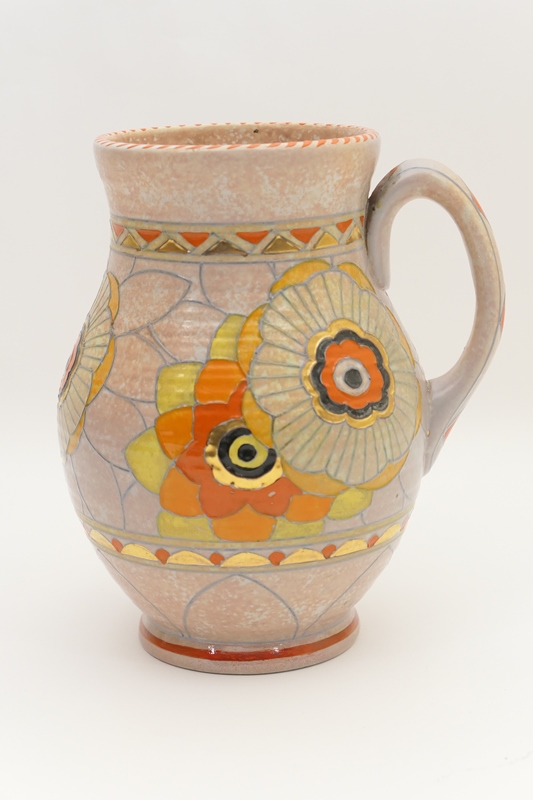 Crown Ducal Charlotte Rhead jug, ovoid form decorated in the Rhodian pattern, No.