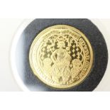 Modern reproduction of an English Medieval quarter noble gold coin,