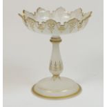 Victorian gilded satin glass comport, the circular top with crenellated rim,