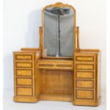 Victorian birds eye maple kneehole dressing table, circa 1860,