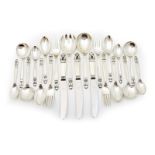 Georg Jensen silver Acorn pattern cutlery, four place settings,