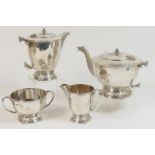 Queen Elizabeth II silver four piece tea service, Sheffield 1954, comprising teapot, hot water jug,