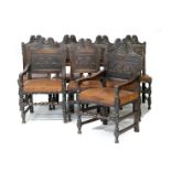 Set of eight oak joined chairs, probably Yorkshire, circa 1680 with restorations,