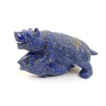 Lapis lazuli carving of a bear capturing a huge carp, of unknown origin but may be Russian made,