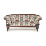 Early Victorian mahogany framed and upholstered settee, circa 1845,