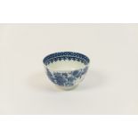 Caughley blue and white printed tea bowl, in the fisherman and cormorant pattern, circa 1785,