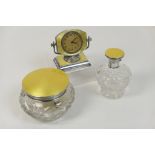 George V silver and yellow enamelled dressing table clock, maker A.L.D.