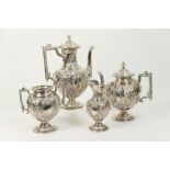 Walker & Hall electroplated four piece tea and coffee service, comprising coffee pot, teapot,