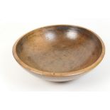 Early 19th Century turned fruitwood dairy bowl, nicely patinated,