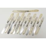 Set of six Victorian silver and mother of pearl dessert knives and forks by James and Josiah