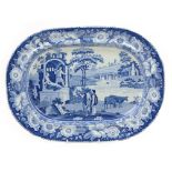 Staffordshire blue and white printware meat plate in the Philosopher pattern, circa 1820,