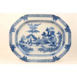 Staffordshire blue and white printware meat plate in the Buffalo pattern, circa 1830,