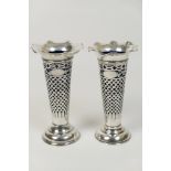 Pair of Edwardian silver trumpet vases, maker J.