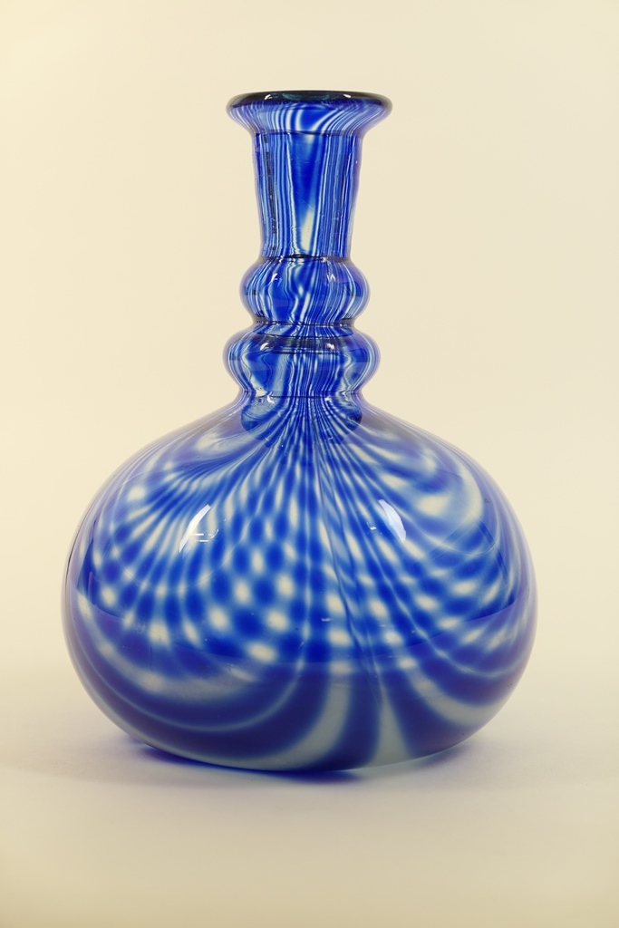 Victorian blue latticino glass carafe, possibly Bristol or Nailsea,