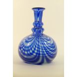 Victorian blue latticino glass carafe, possibly Bristol or Nailsea,