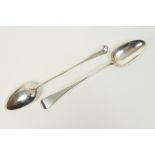 Pair of George III silver Hanoverian stuffing or basting spoons, by John Beldon, London 1798,