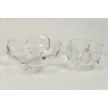 Orrefors flowerhead clear glass bowl, 23cm; also an Orrefors clear glass candle stand bowl,