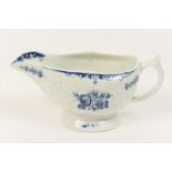 Lowestoft blue and white moulded sauce boat, circa 1775,