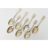 Seven Victorian silver fiddle pattern dessert spoons, by James and Josiah Williams, Exeter, 1871,