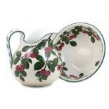 Wemyss Cherries jug and bowl, the jug of wide baluster form boldly decorated, painted mark,