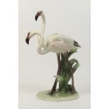 Viennese pottery model of flamingos, decorated in naturalistic glazes, printed mark,