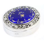 George V silver and enamelled pot pourri box, by Nathan & Hayes, Chester 1915,