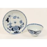 Philip Christian (Liverpool) blue and white tea bowl and saucer, in the bird on a branch pattern,