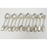 Set of twelve Victorian silver fiddle pattern teaspoons, maker SH/DC, London 1848,