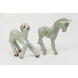Two rare Bullers porcelain figures, a lamb and a zebra foal, modelled by Agnete Hoy, circa 1937-45,
