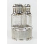 French silver and engraved glass scent bottle set, late 19th Century,