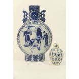 Chinese blue and white moon flask, late 19th Century, decorated with figures,