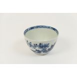 Lowestoft blue and white tea bowl, circa 1770, hand painted with prunus blossom,