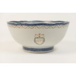 Chinese Export bowl, Qianlong (1736-95), the interior bordered with butterflies and blue diaper,