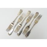 Six Victorian fiddle pattern table forks, by James and Josiah Williams, Exeter 1870/71,