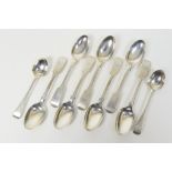 Seven silver fiddle pattern teaspoons by William Eaton,