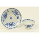 Chinese blue and white tea bowl and saucer, decorated with chrysanthemum and peony,