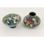 Moorcroft Orchid small vase, squat baluster form with small trumpet neck,