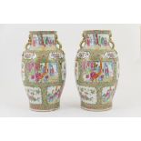 Pair of Cantonese famille rose vases, mid 19th Century,