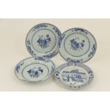 Chinese blue and white plate, decorated with Bijin within a walled garden, within a diaper border,