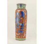 Chinese clobbered transitional vase, cylinder form with wide slightly flared neck,