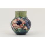 William Moorcroft Anemone vase, baluster form with short wide neck, shaded blue and green ground,