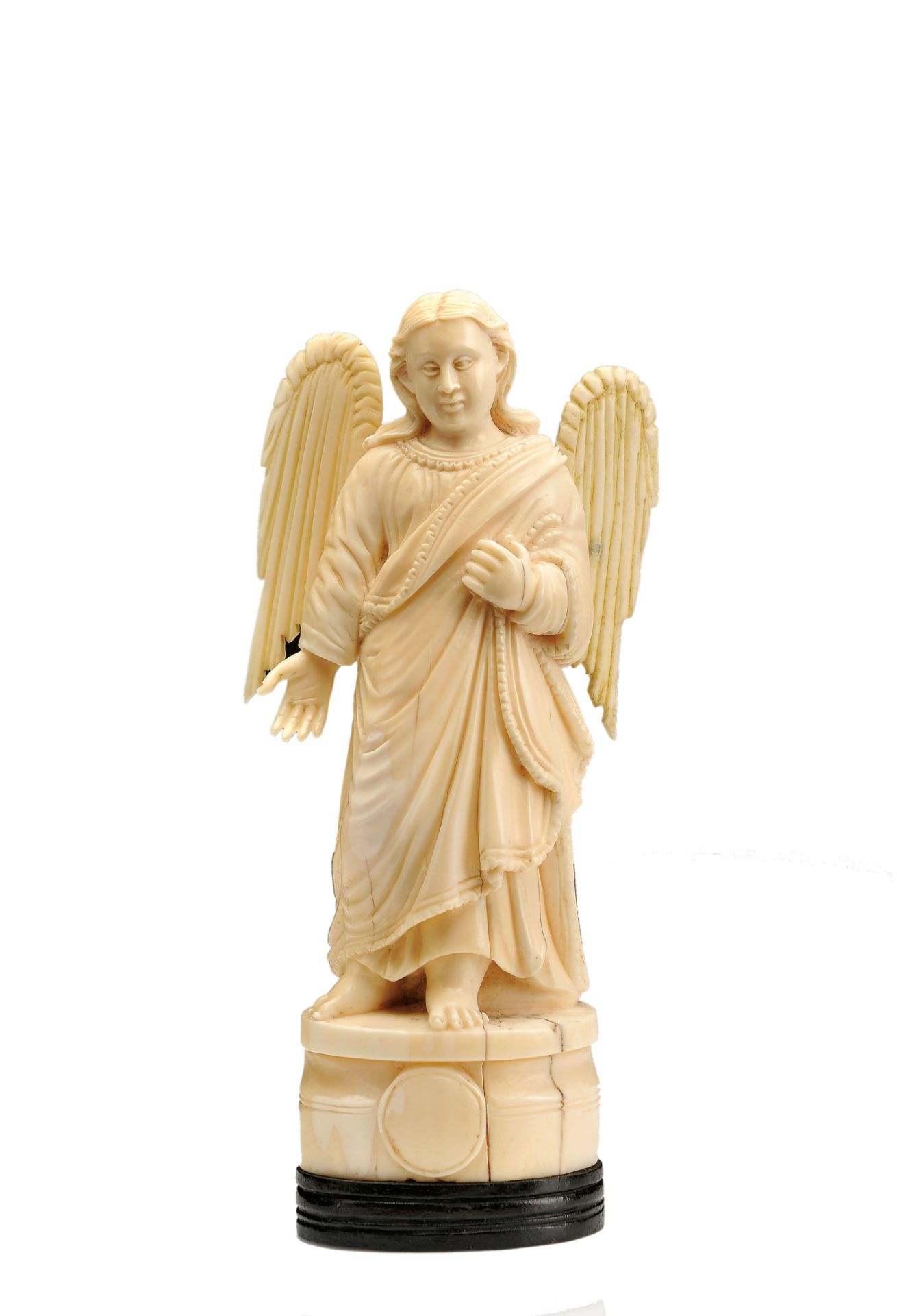Guardian Angel, ivory sculpture, sissoo base, Indo-Portuguese, 18th/19th C., a latter wing,